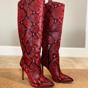 *SOLD* Vince Camuto Red Snakeskin Leather Boots